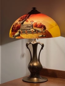 Excellent Antique Reverse Painted Lamp