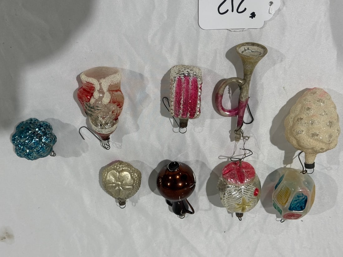 Group of Christmas Decorations: Early Christmas Bulbs including Santa, etc.; 9 total