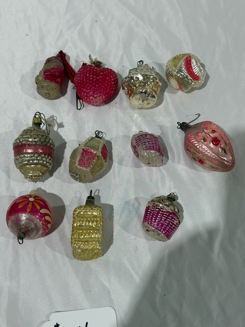 Group of Christmas Decorations: 11 Total; 1 Santa