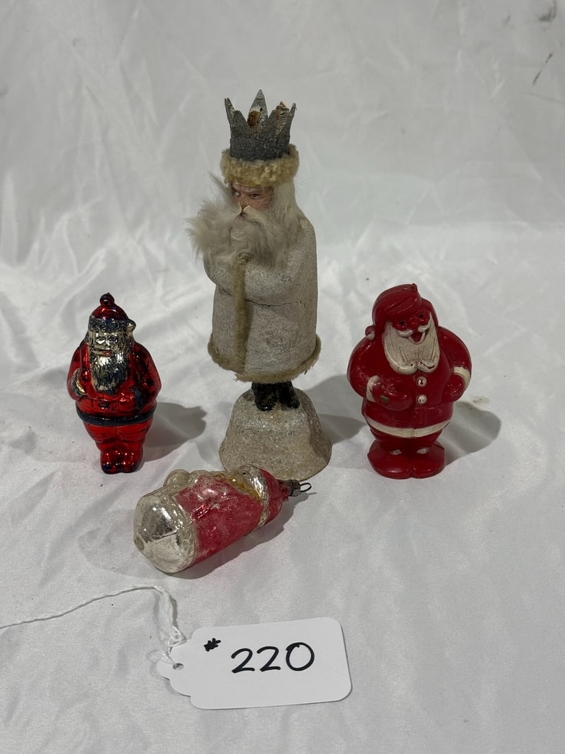 4 Early Santa Clause Figures: Including a Candy Container