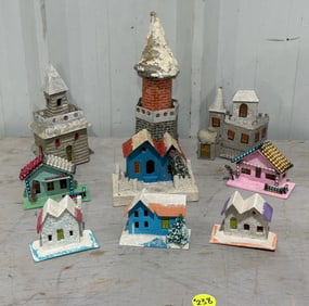 Group of 9 Christmas Village Buildings