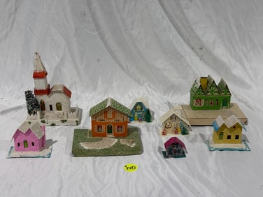 Group of 8 Christmas Village Buildings
