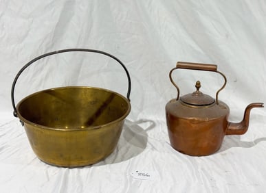 Brass Pail & Copper Tea Kettle