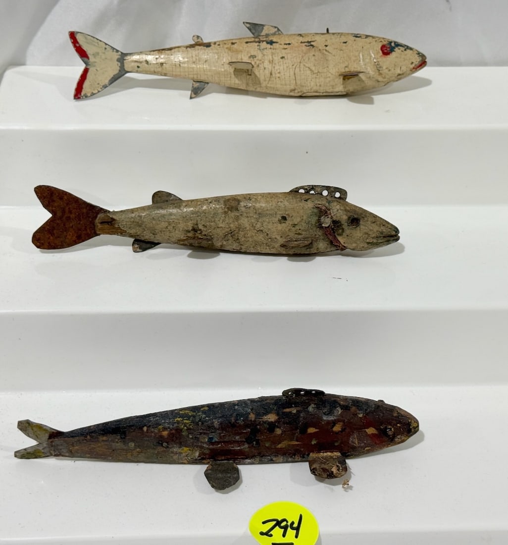 Antique Spearing Decoys: 3 Total; Longest is 8-1/4"