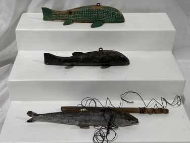 3 Carved Spearing Decoys