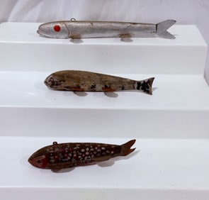 3 Carved Spearing Decoys