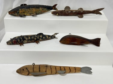 5 Carved Wooden Spearing Decoys