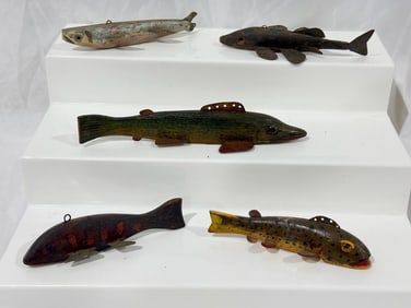 5 Carved & Painted Wooden Spearing Decoys