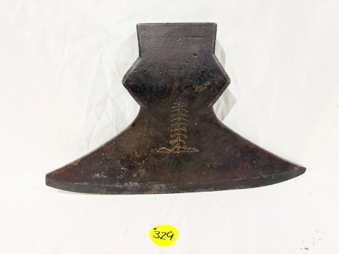 Antique "Bearded" Axe Head: With engraved decoration