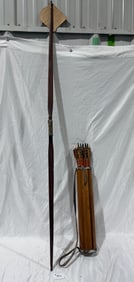Antique Hunting Bow w/Wooden Quiver & Arrows
