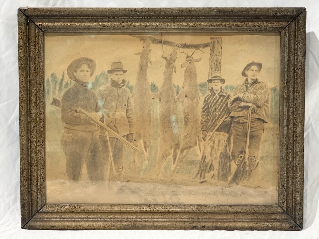 Antique Hunting Scene Photograph: Shows Hunters w/guns and their kill; 18-1/2 x 14-1/2