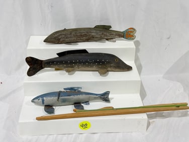 3 Carved Wooden Spearing Decoys