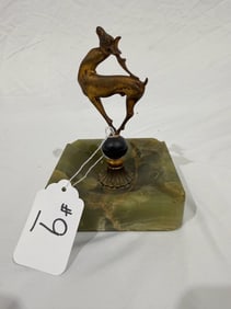Art Deco Ash Tray Figural Deer; Onyx Base