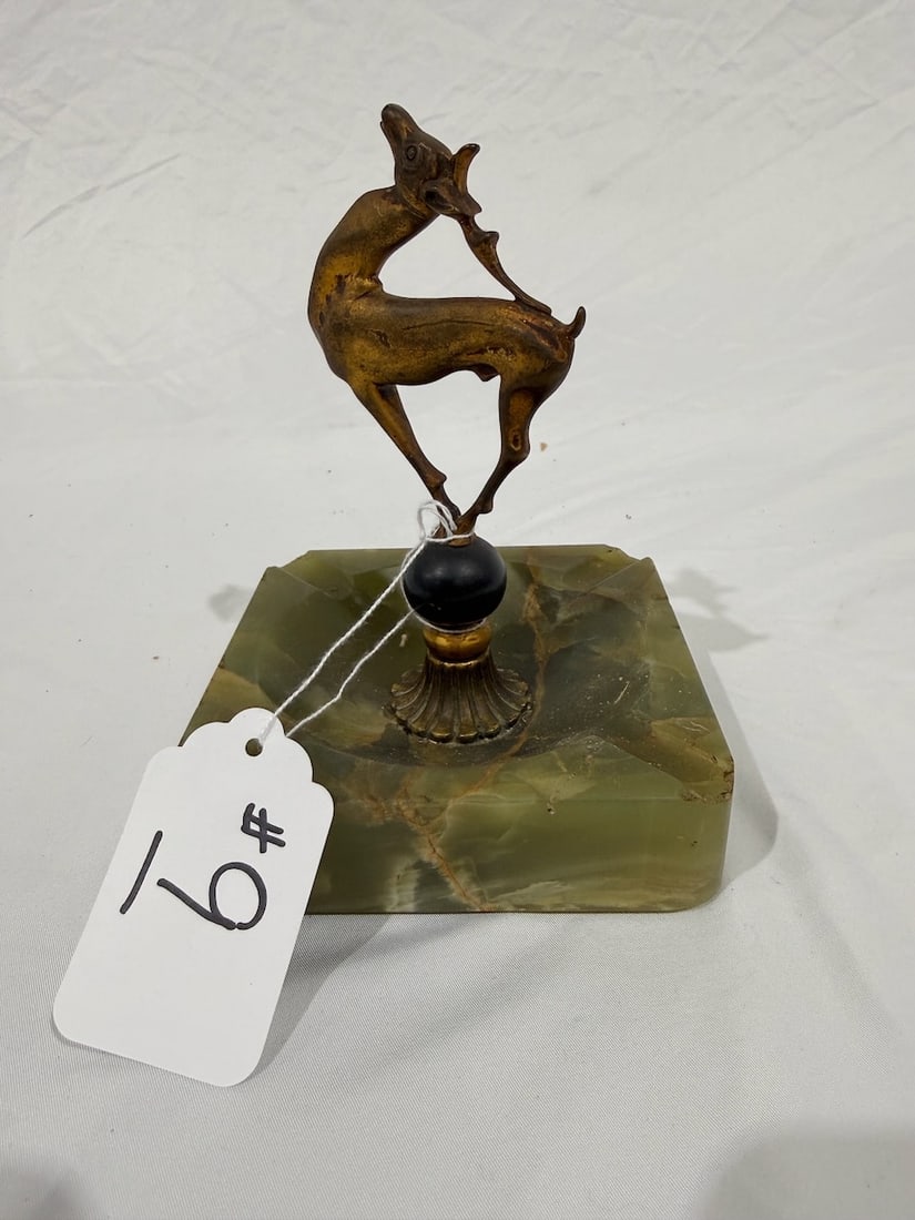 Art Deco Ash Tray Figural Deer; Onyx Base (1 of 2)