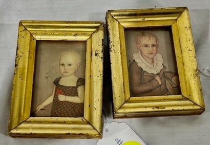 Pair of Miniature Print Portraits of Children