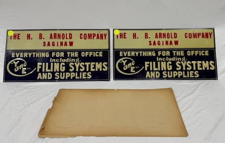 2 New/Old Stock Tin Signs - Arnold Co., Saginaw