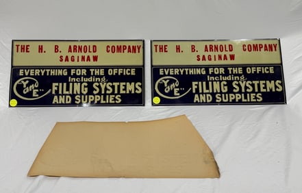 2 New/Old Stock Tin Signs - Arnold Co., Saginaw