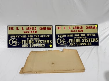 2 New/Old Stock Tin Signs - Arnold Co., Saginaw