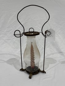 Very unusual candle lamp w/cast & wire frame