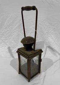 Brass Lantern with carrying handle; glass sides and font