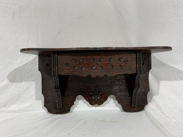 Antique Oak Spoon Carved Shelf w/Drawer