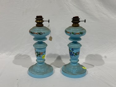 Pair of Blue Victorian Oil Lamps