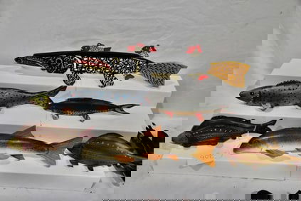 6 Contemporary Carved Fishing Decoys