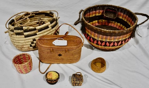 Group of Woven Baskets as well as a Purse