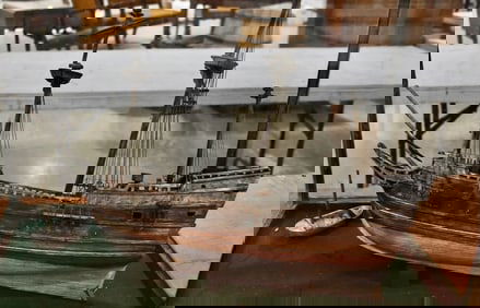 Carved Sailing Ship; 3 Mast Example w/Life Boat