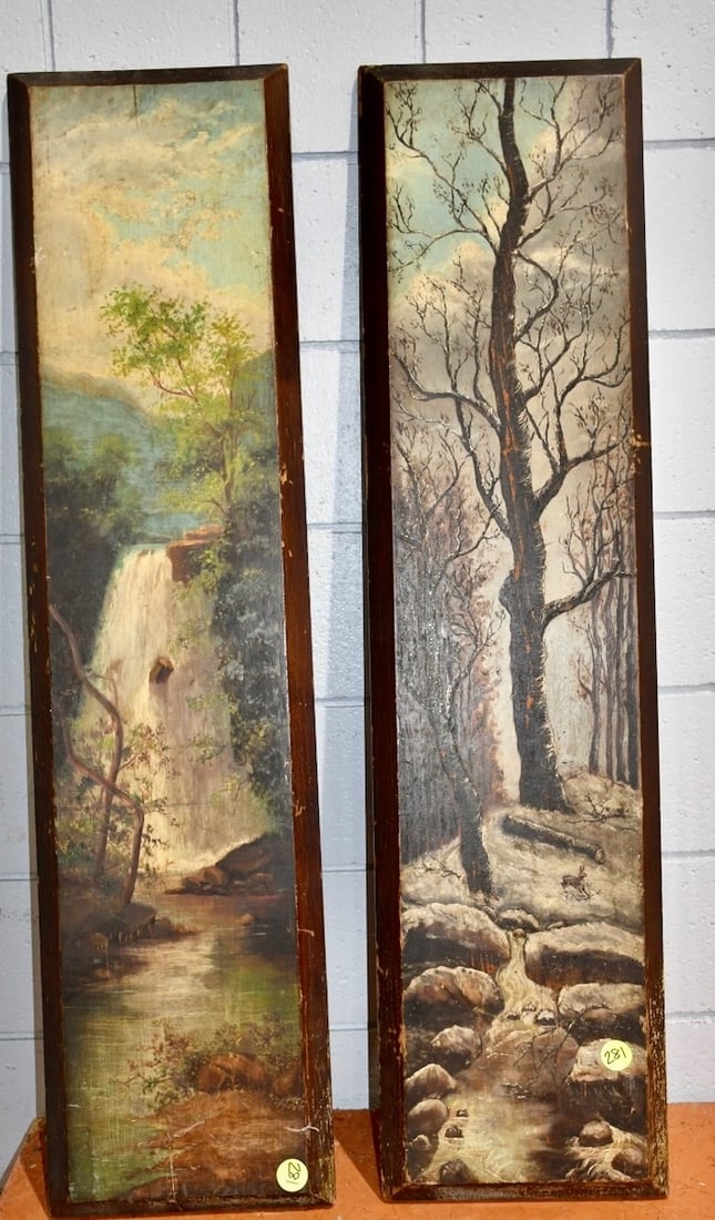 Excellent Pair of Wooden Painted Scenic Panels (1 of 4)