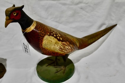 Excellent Carved & Painted Pheasant Sculpture