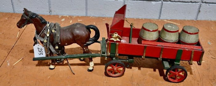 Antique Horse drawn Beer Wagon Pulled by Cast Iron Horse