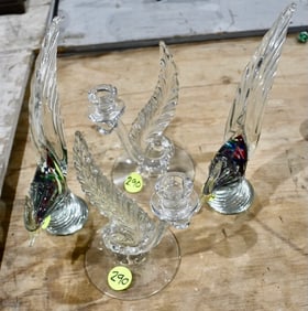 Glass Bird Sculptures & Candleholders