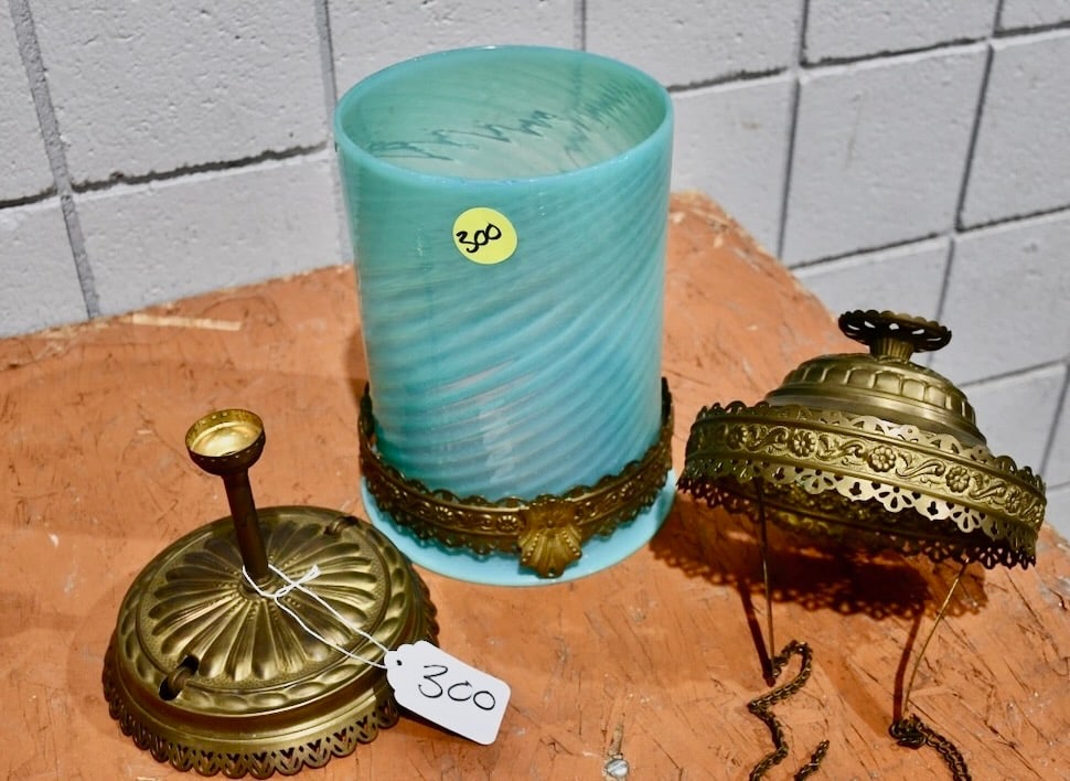 Antique Blue Opalescent Swirl Hall Lamp (1 of 1)