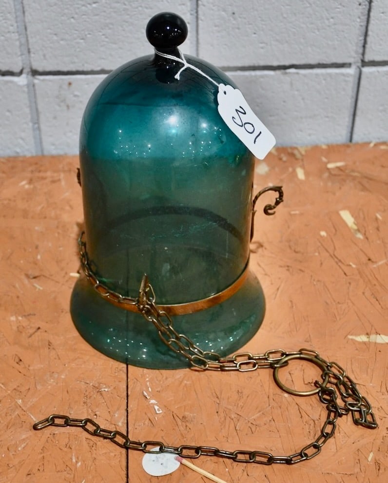 Antique Hanging & Blown Glass Hall Lamp (1 of 2)