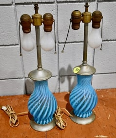 Pair of Blue Opalescent Swirl Lamps