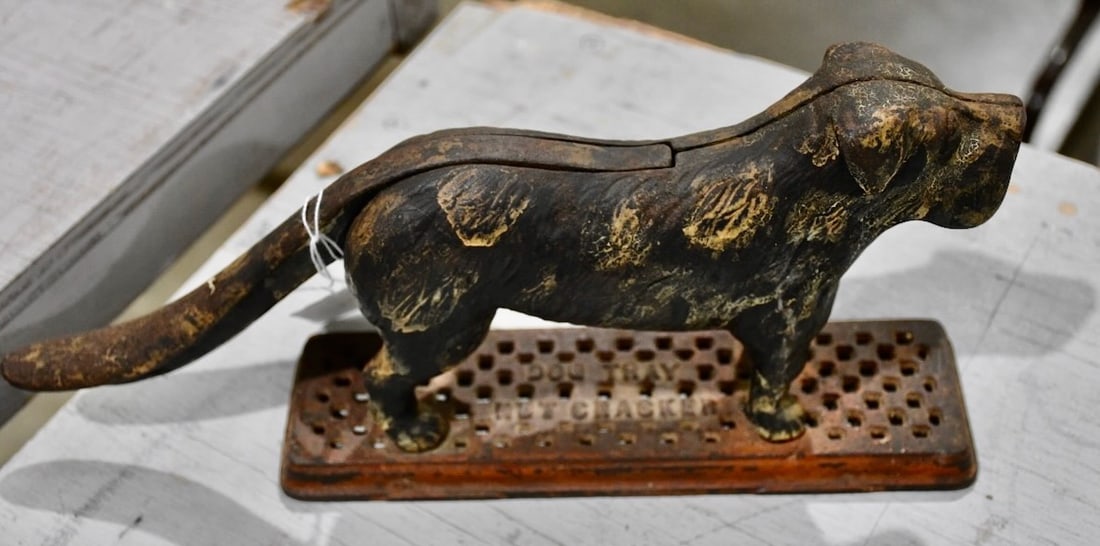 Cast Iron Dog Nutcracker: 13" x 6"; Marked "Dog Tray Nutcracker; Harper Supply Co., Chicago"