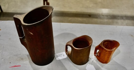 3 Woodenware Pitchers