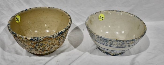 2 Spongeware Crockery Bowls