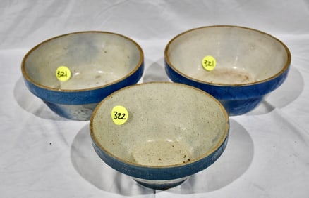 3 Blue & White Crockery Mixing Bowls