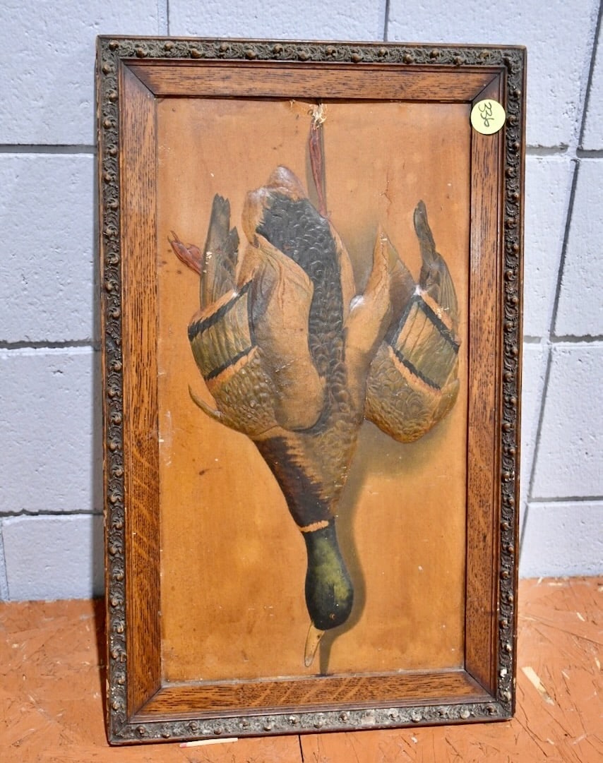Embossed Dead Game Picture Duck in Oak Frame: 25" x 16"