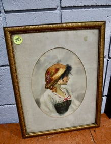 Watercolor Painting of Young Girl Signed "I. Whaley 1909"