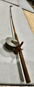 Early Antique Fishing Rod w/Wire Line & Tin Reel
