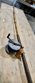 Early Antique Fishing Rod w/Wire Line & Tin Reel