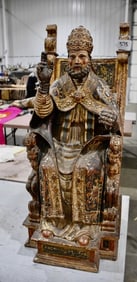 Carved Religious Figure of a Seated Saint or Pope