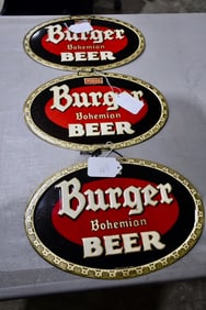 3 NOS Burger Beer Oval Signs