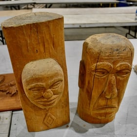 2 Carved Sculpture Heads