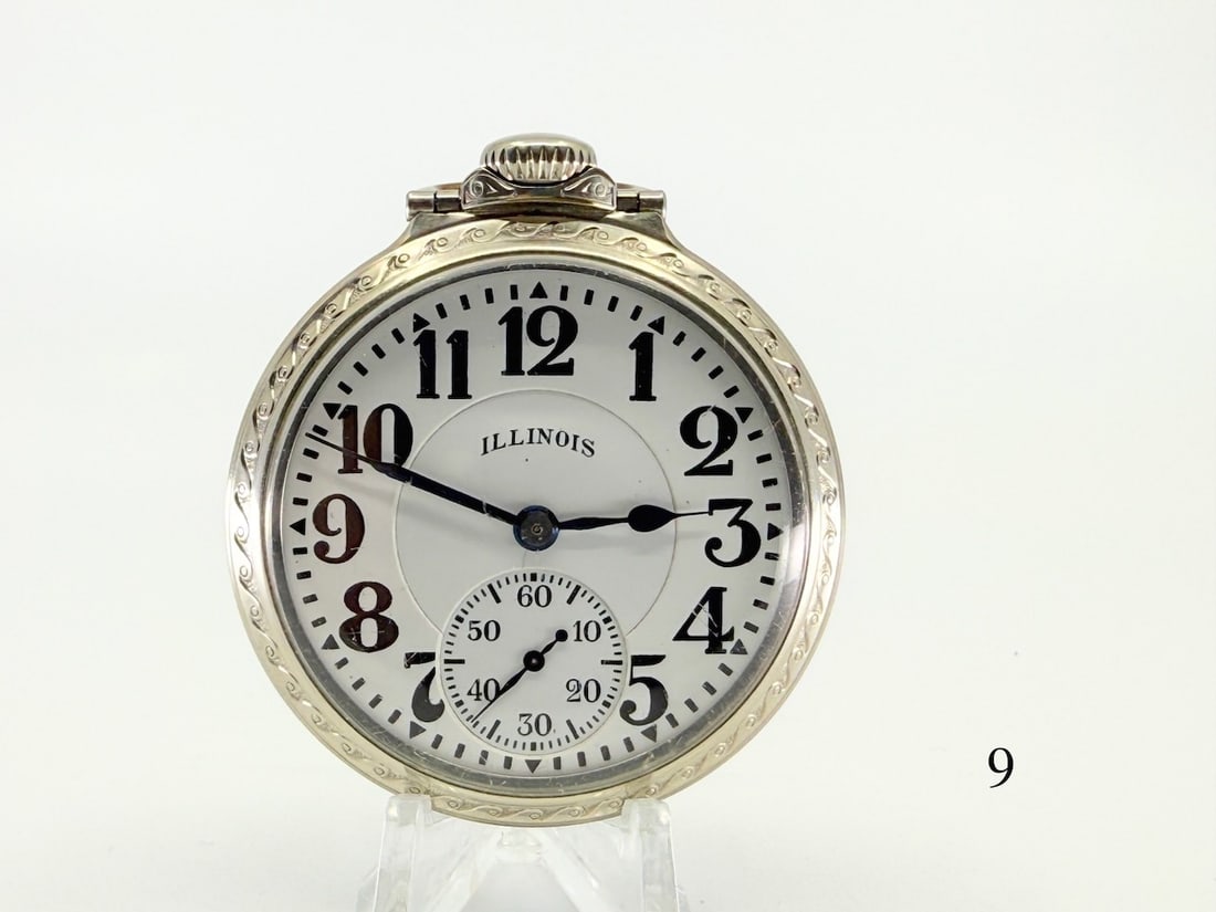 Illinois "Bunn Special" 60Hr Pocket Watch: 16s, 21j, adj. temp. 6 pos., motor barrel, D.S. dial, no. 51385878, case no.1919917 14k gold filled. C1928 the year sold to Hamilton Watch co. Total Weight 98.7g