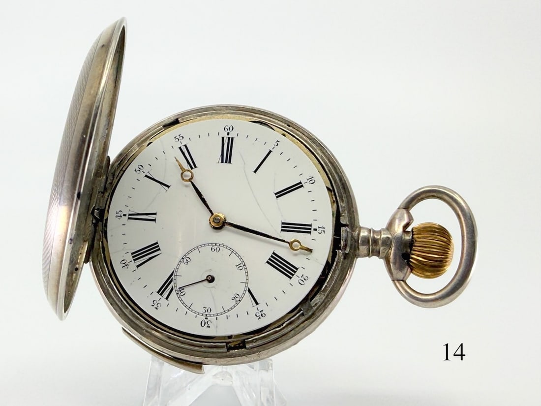 Swiss Repeater Pocket Watch: 16s, Silver case no. 9831, needs crystal