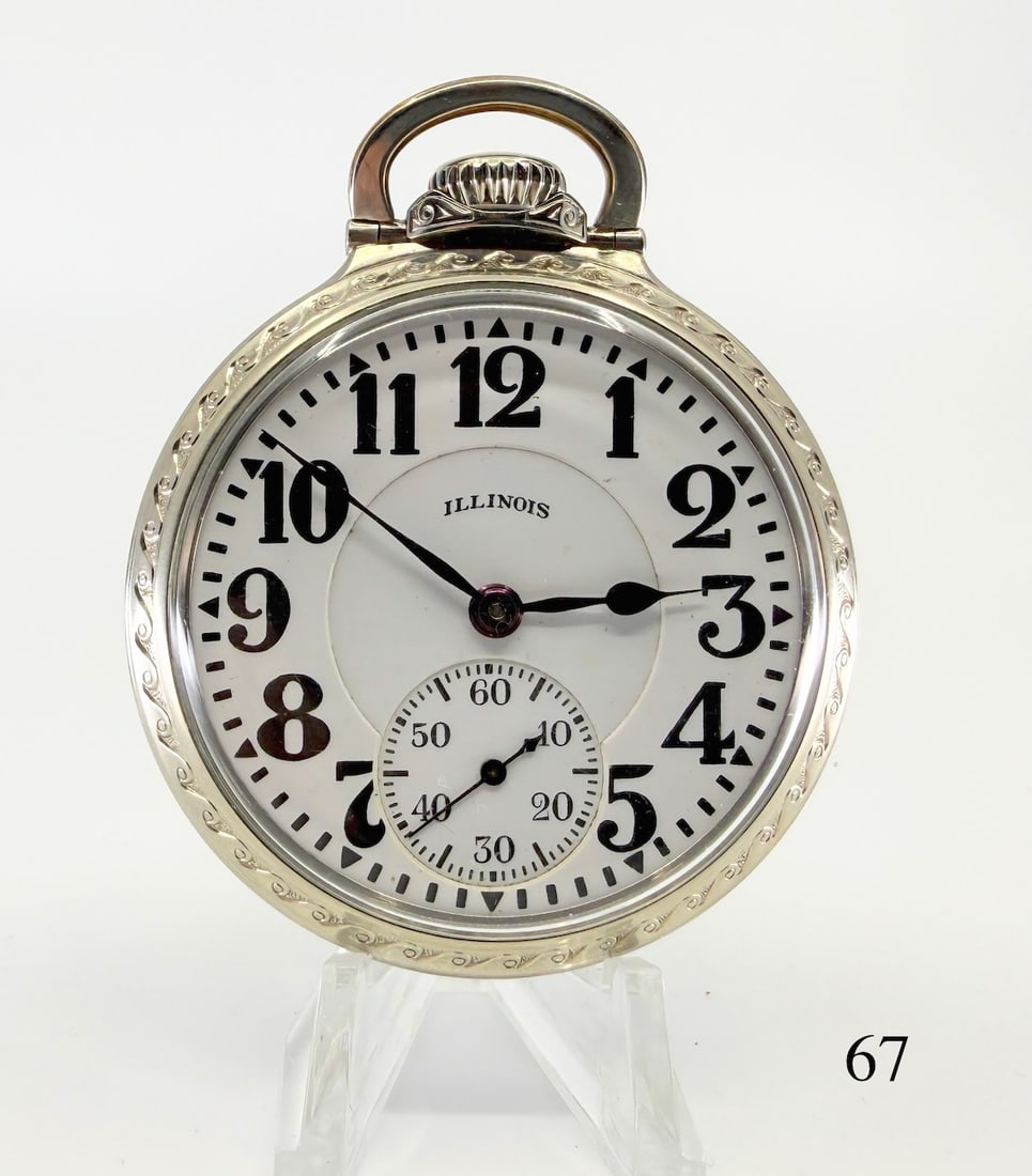 Illinois "Bunn Special" 60Hr Pocket Watch: 16s, 21, adj., & temp 6 pos.,d.r., motor barrel, l.s., d.s. dial, no. 5126940, Bunn special model 29 case no. 8186830.c1928
